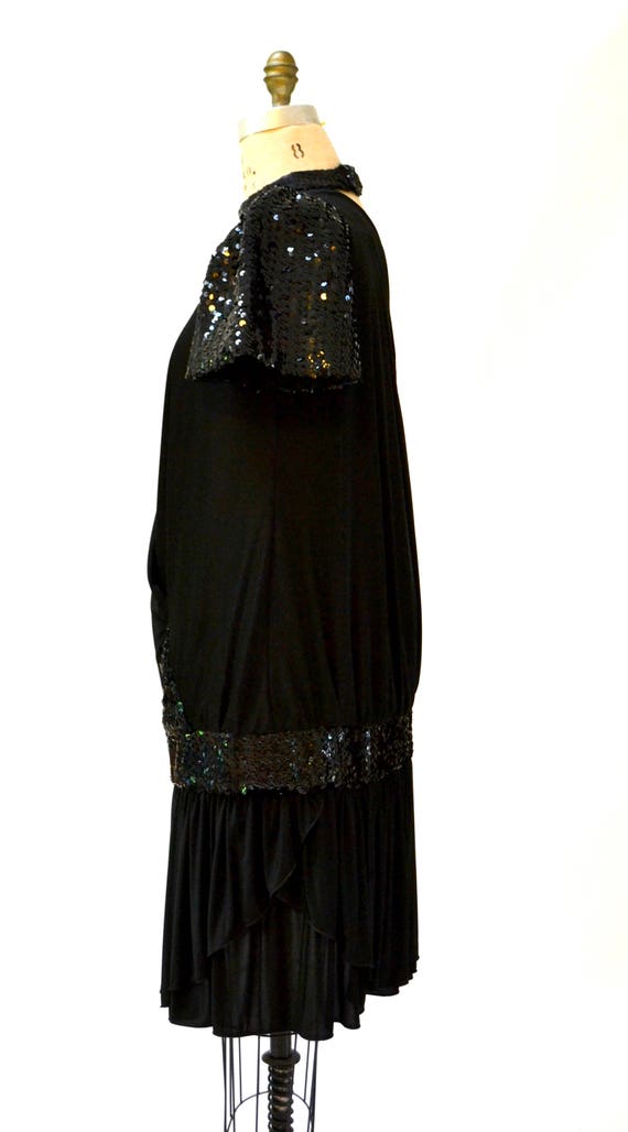 80s Vintage Black Sequin Dress size Large XL Flap… - image 5