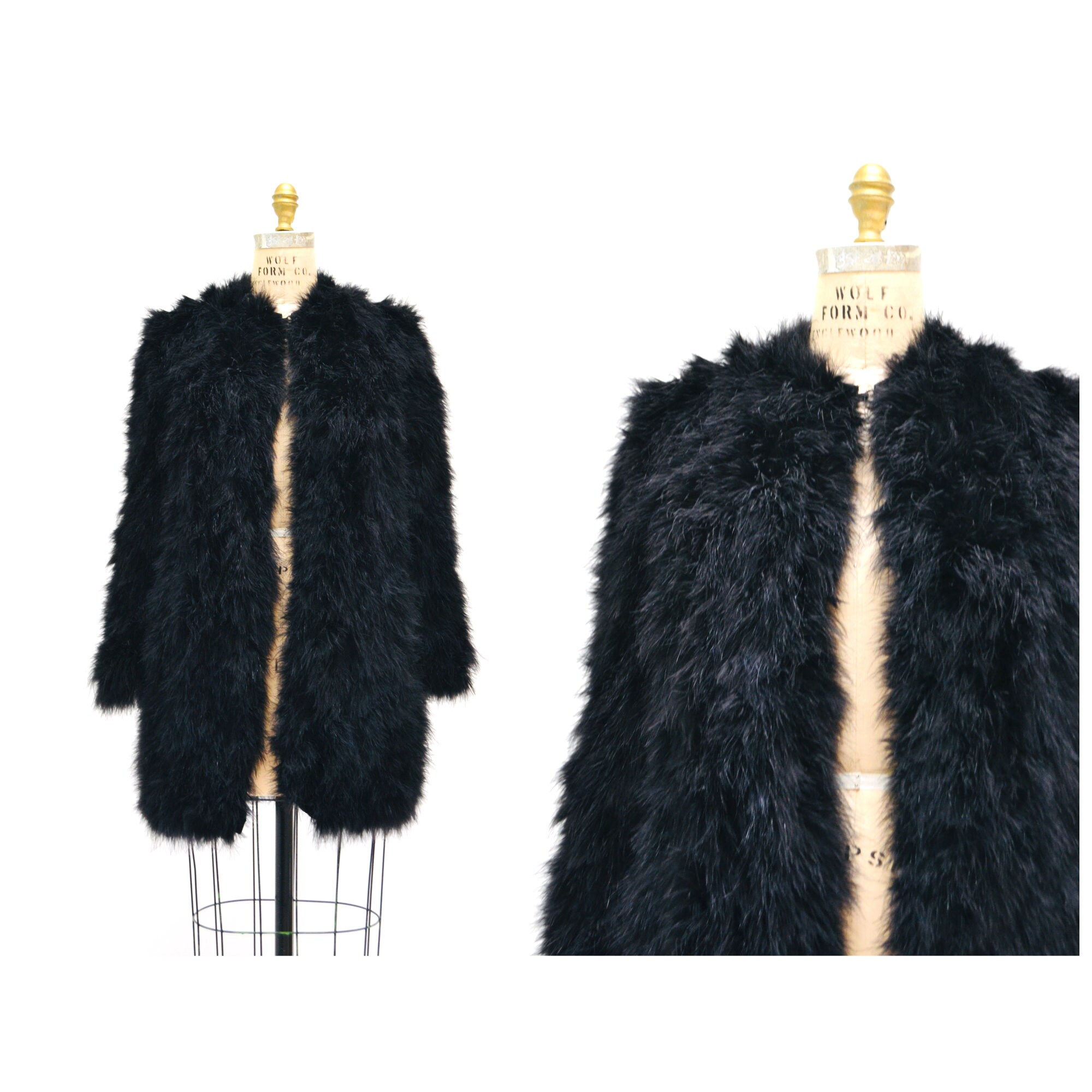 Vintage Black Feather Jacket Marabou 