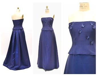 90s 2000s Vintage Prom Gown Dress Strapless Corset Ball gown Skirt Evening Gown Purple Blue Medium// 2000s y2k Prom Party Dress Medium