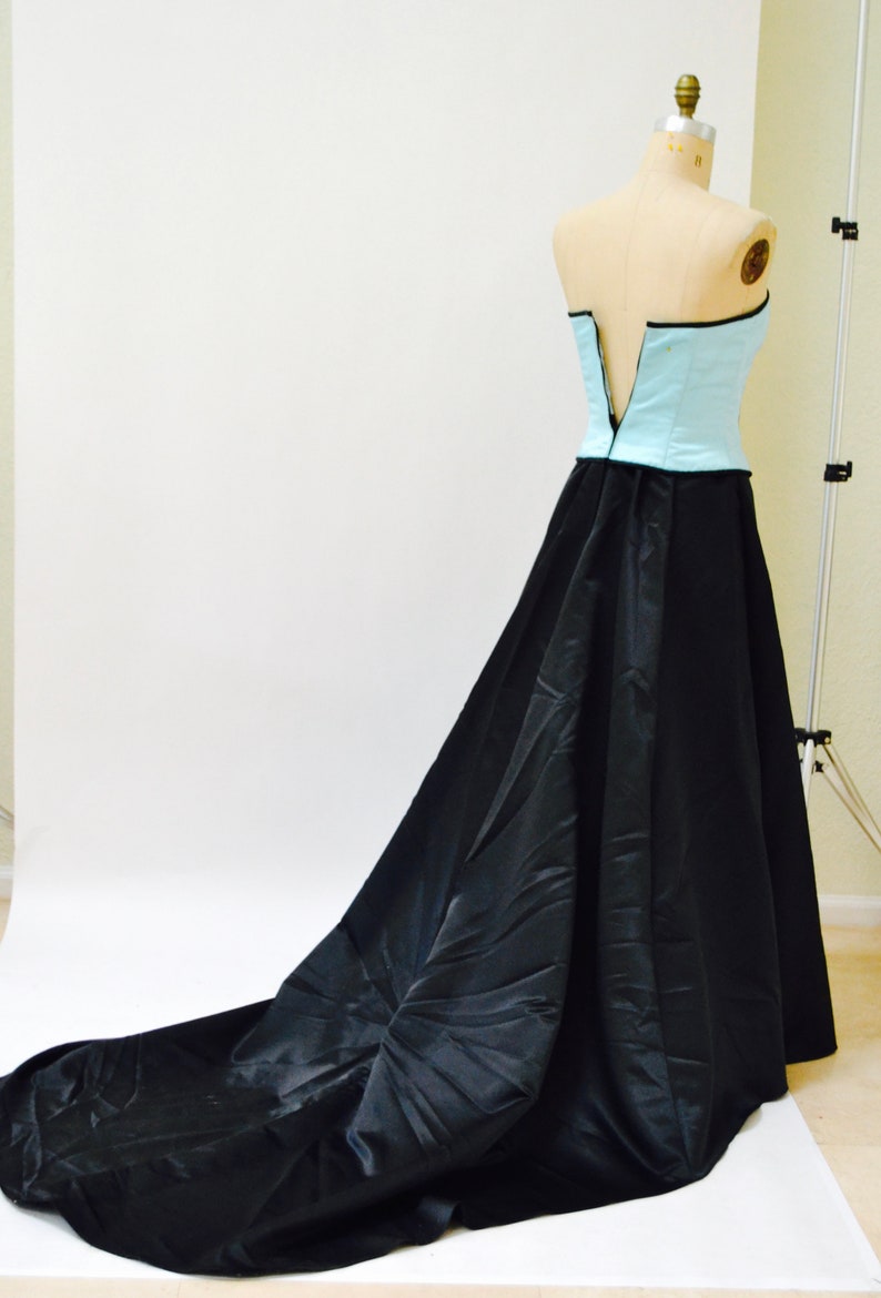 Vintage Black Ball Gown Evening Gown Dress Size Small With Train and Crinoline Skirt// 90s Prom Dress Black Blue Ball Gown with Corset Small image 8