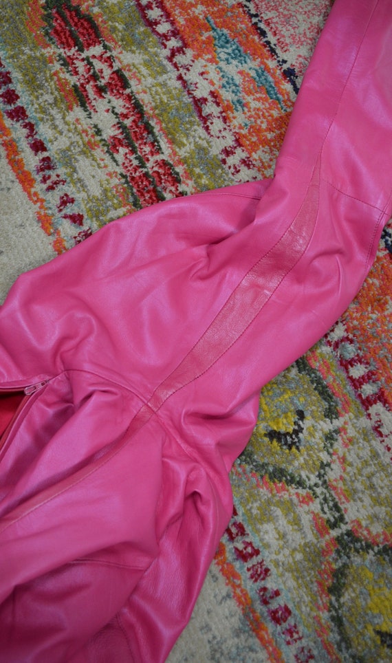 2000s Y2k Pink Leather Jumpsuit Cat Suit Pink Leather… Gem