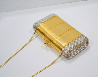 70s Vintage Judith Leiber Gold Evening Bag Swarovski Crystal Minaudiere Gold Clutch Crystals Gold Metal Bag Purse Wedding Purse Clutch