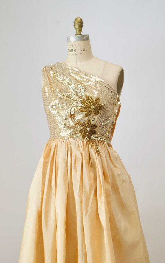 Gold Metallic 80's Prom Dress Size Small by Alyce… - image 2