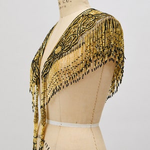 Vintage Gold Beaded Fringe Shawl Wrap Burlesque Wedding Flapper Gold Metallic Beaded Vintage Fringe Collar Shawl Gold Black Wrap Sharmark image 6