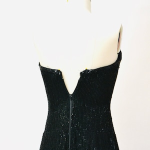 80s 90s Vintage Beaded Sequin Gown Dress By Bob Mackie Black Silver Strapless Black Beaded Gown BoB Mackie Cher Pageant Dress XS Small image 8