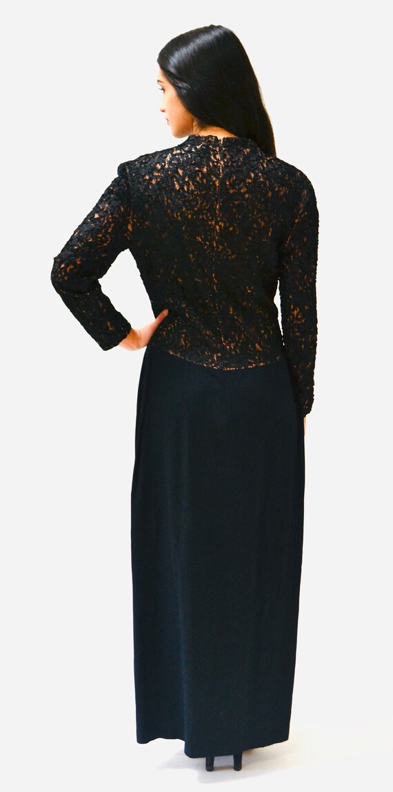 Vintage Black Evening Gown Long Sleeve lace Dress… - image 6