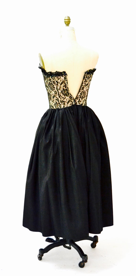Vintage 80s Prom Dress Strapless Black Lace Sequi… - image 7