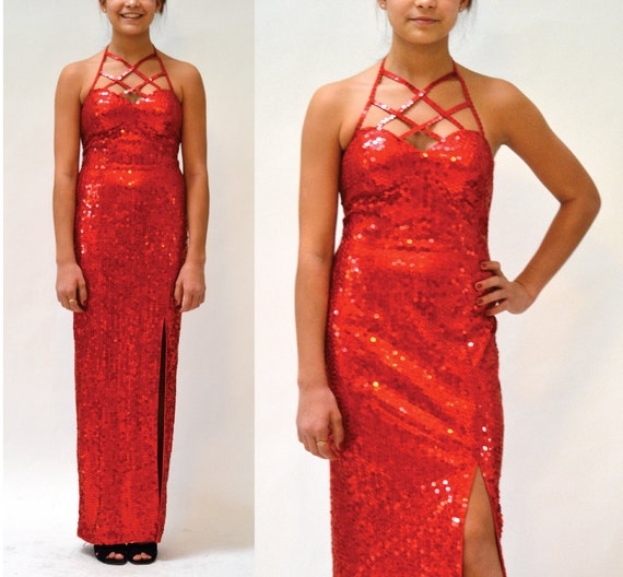 90s Vintage Red Sequin Dress Small// Vintage Red … - image 1