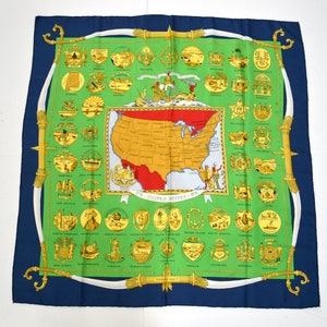 Vintage Hermès Twill Seidenschal Hermes Arme der Vereinigten Staaten Bicentennial Print Seidenschal USA Karte Seidenschal wickeln Hermes Seidenkopf wickeln