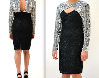 Black Sequin Square-neck Dress - Etsy