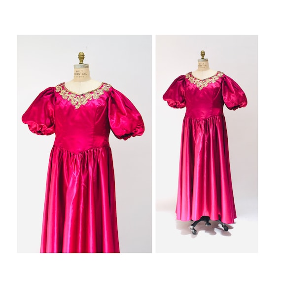 80s Prom Dress Pink Plum Sequin Dress Gown Large … - image 1