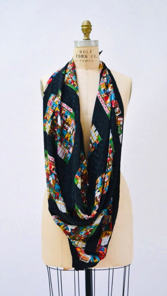 90s Vintage Nicole Miller Silk Large Scarf with N… - image 7