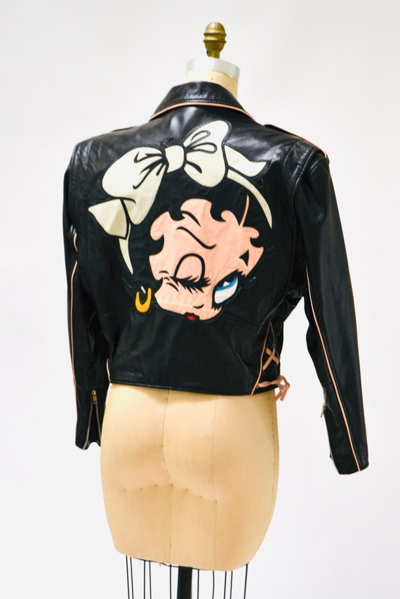 Vintage Black Leather Motorcycle Jacket Betty Boo… - image 6