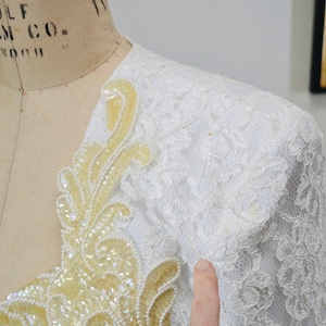 90s Vintage Off White Lace Dress Sequin Jacket 90s White Suit Dress Medium Courthouse Wedding Dress Cache Cream Lace Jacket Dress image 9