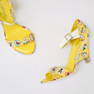 Vintage Chanel High Heels Size 40 Chanel Yellow Canvas Logo -  Singapore