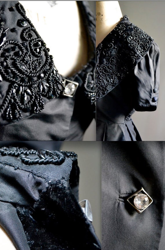 50s Vintage Black Formal Beaded Dress Medium// 50… - image 5