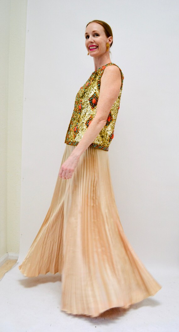 60s Gold Sequin Top and Pleated Palazzo Pants By … - image 3