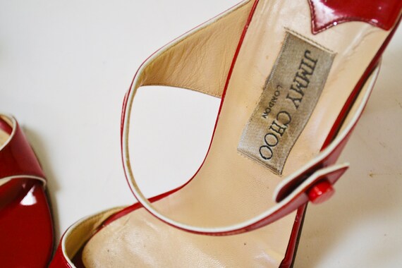 Vintage 90s Jimmy Choo High Heels Red Patent Leat… - image 8