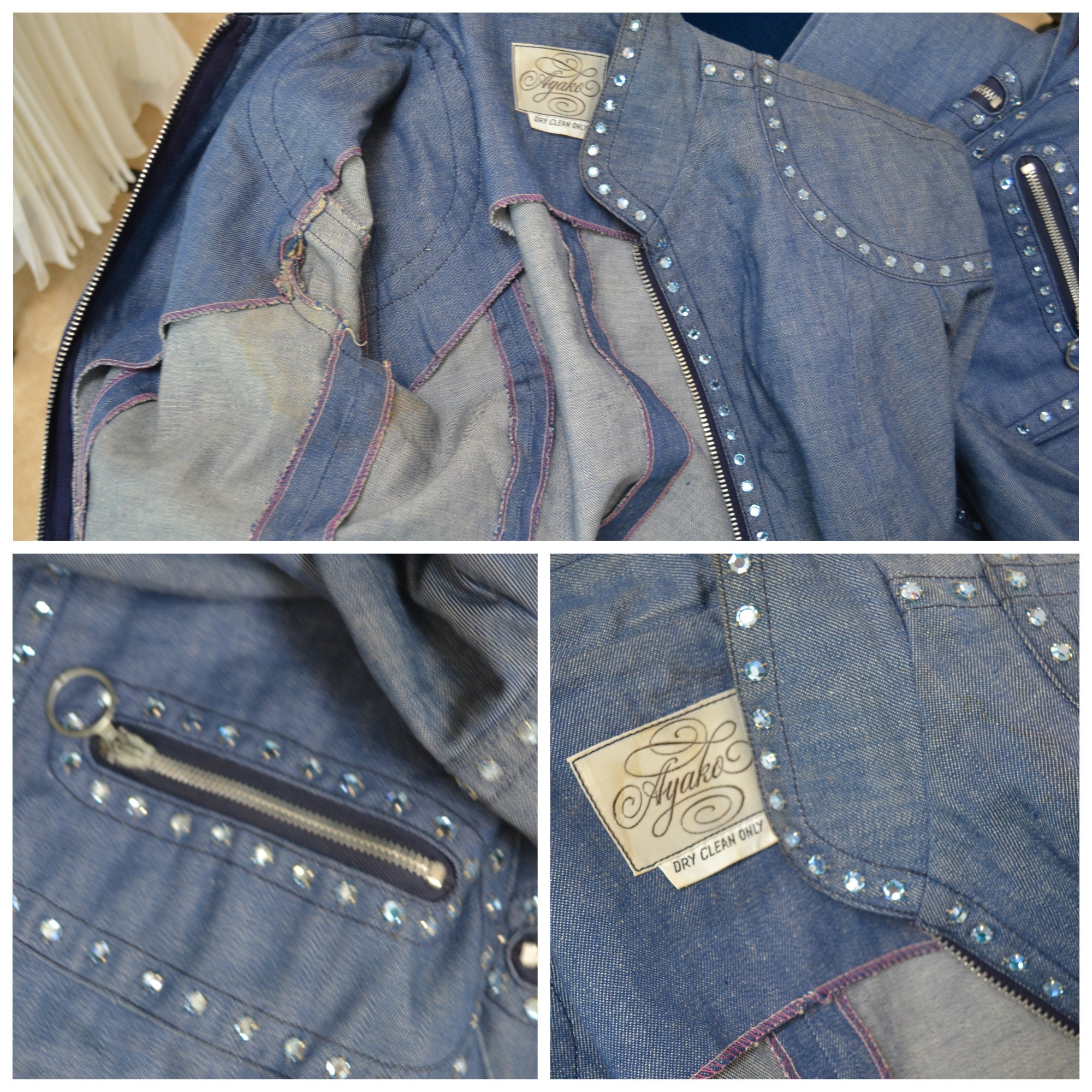 70s Authentic Vintage Rhinestone Denim Jacket Shirt Bell 70s Authentic Vintage Rhinestone Denim Jacket Shirt Bell