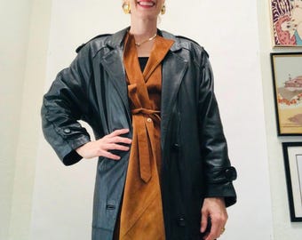 Vintage Black Full Length Leather Jacket, Oversized Long Leather Trench Coat, 80s, 90s, Vintage Leather Coat, Leather Trench - Etsy Vintage Black Full Length Leather Jacket, Oversized Long Leather Trench Coat, 80s, 90s, Vintage Leather Coat, Leather Trench - Etsy