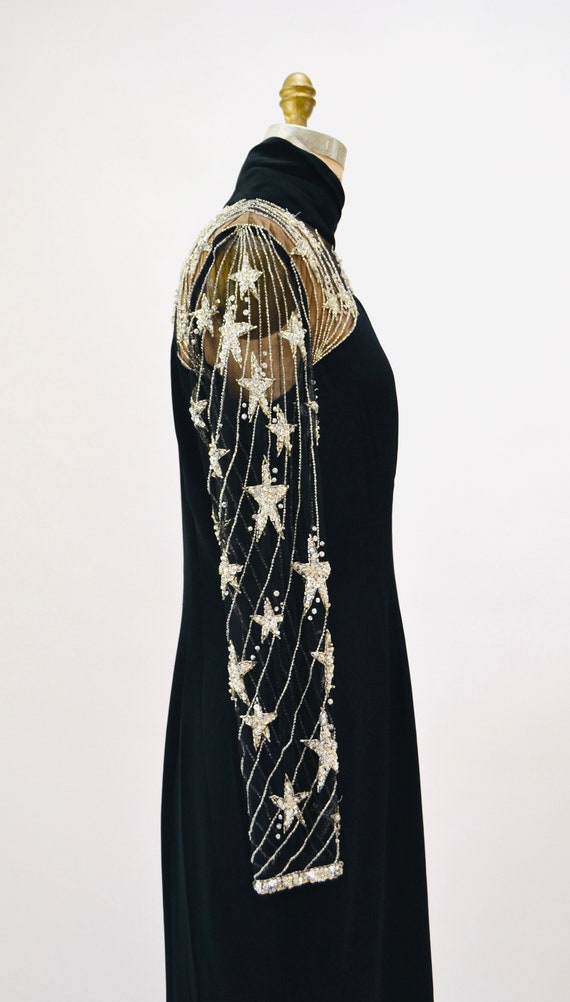 90s Vintage Black Beaded BOB MACKIE Dress with st… - image 5