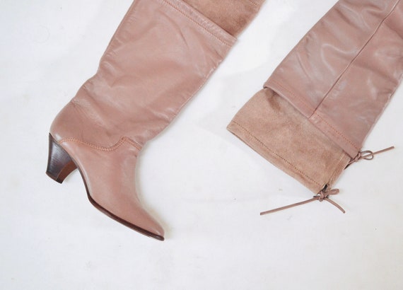 80s Vintage Nude Brown Leather High Heel Boots Si… - image 4