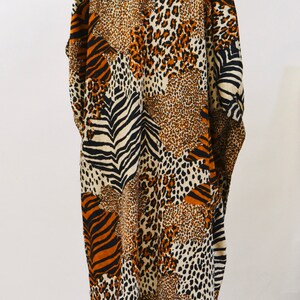 80s 90s Vintage Animal Print Dress Caftan Kaftan Beach Cover Up Large XL PLUS SIZE // Vintage Leopard Print Caftan Kaftan Dress Large xl image 7