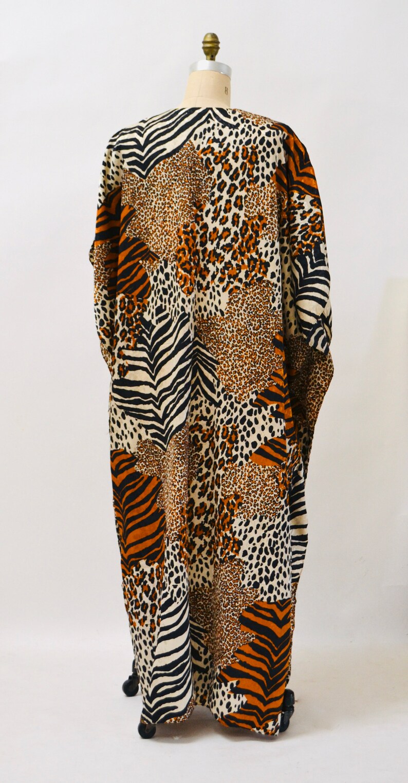 80s 90s Vintage Animal Print Dress Caftan Kaftan Beach Cover Up Large XL PLUS SIZE // Vintage Leopard Print Caftan Kaftan Dress Large xl image 7