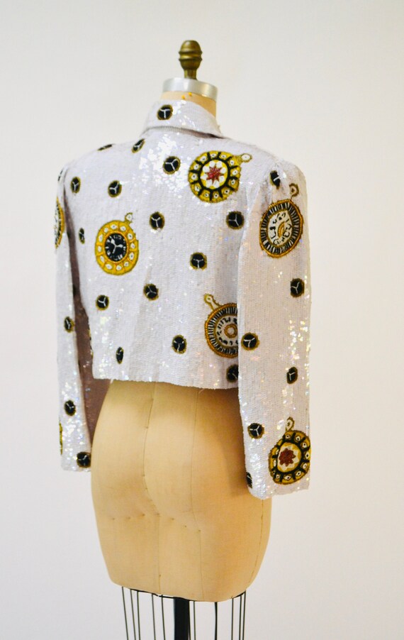 80s 90s Glam Vintage White Sequin Jacket// Vintag… - image 6