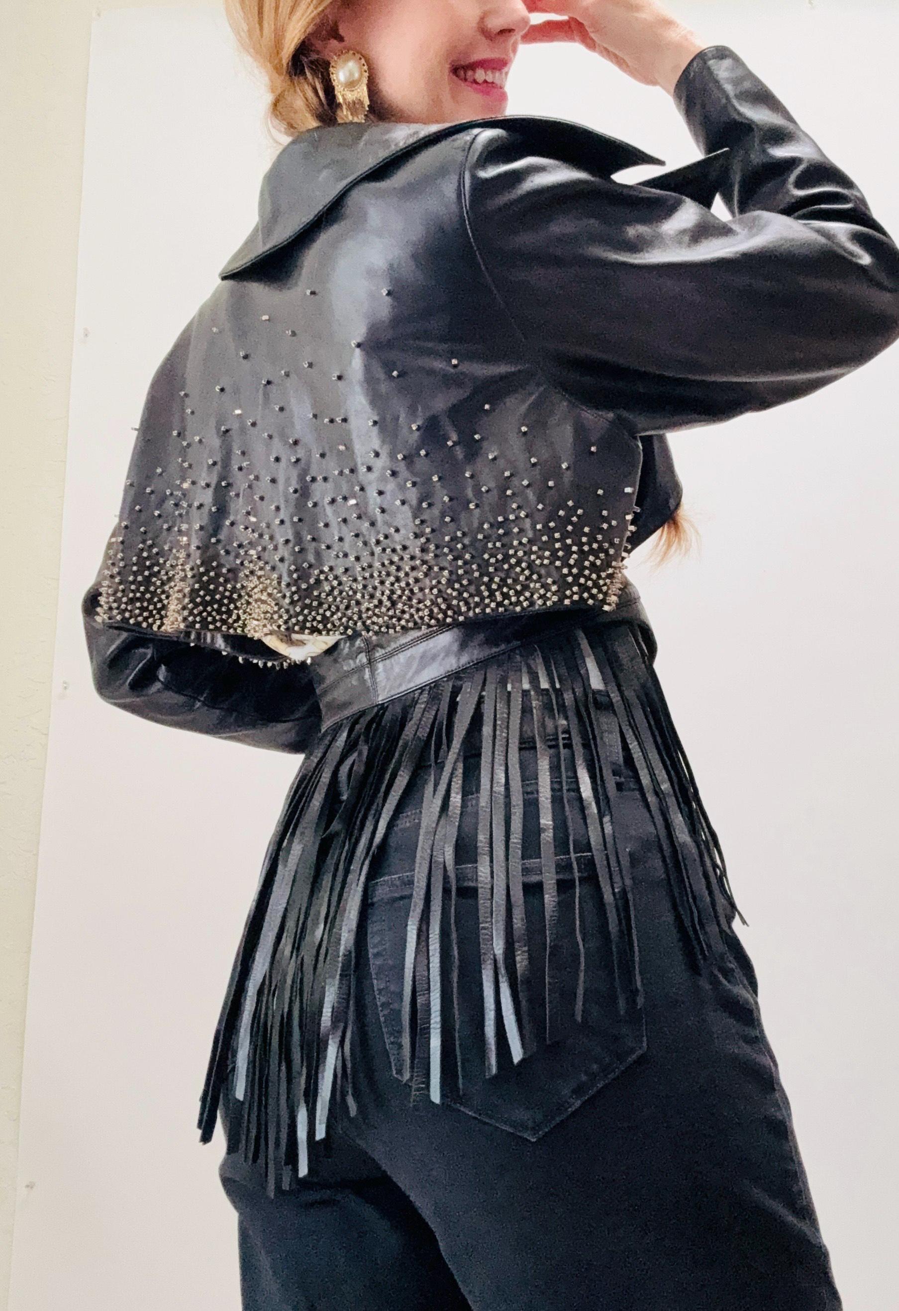 Vintage Black Leather Jacket Claude Montana F/W 91/92 Small  display picture 3