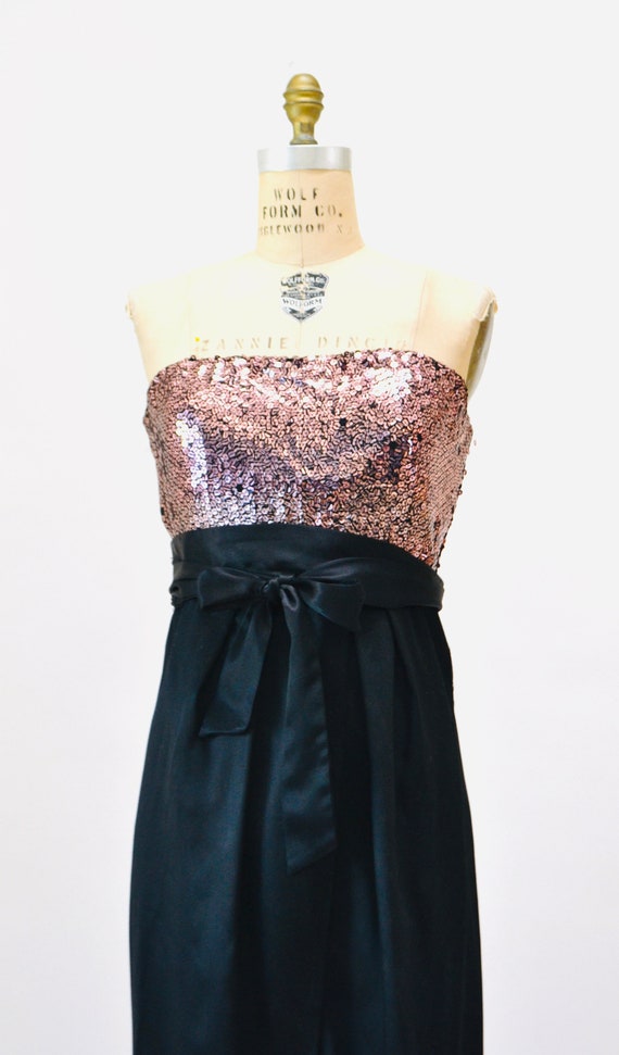 70s Vintage Pink Black Sequin Gown Dress Sequin J… - image 8