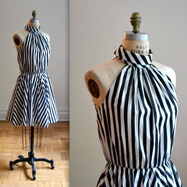 Vintage Black and White Striped Dress Size Medium