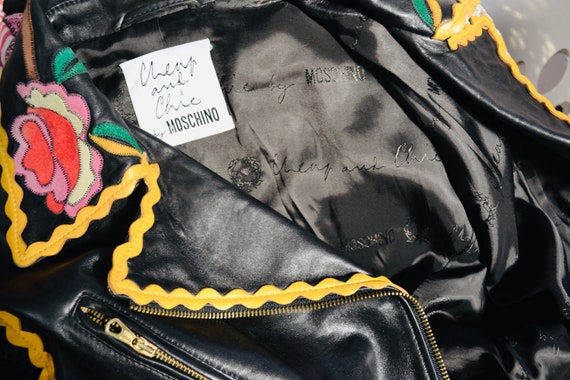 Vintage 90s Black Leather Jacket by Moschino Chea… - image 9