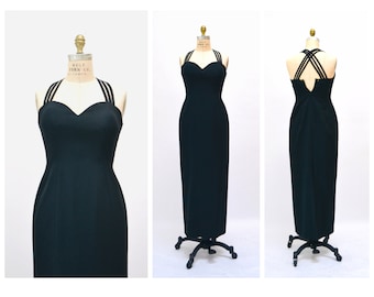 90s 2000s y2k Vintage Evening Gown Small in Black Tank Dress Gown Long Black Dress XS Small 90s black long strapless dress