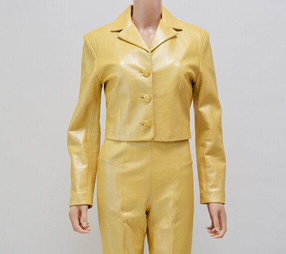 2000s y2k Vintage Yellow Leather Jacket by North Beac… Gem