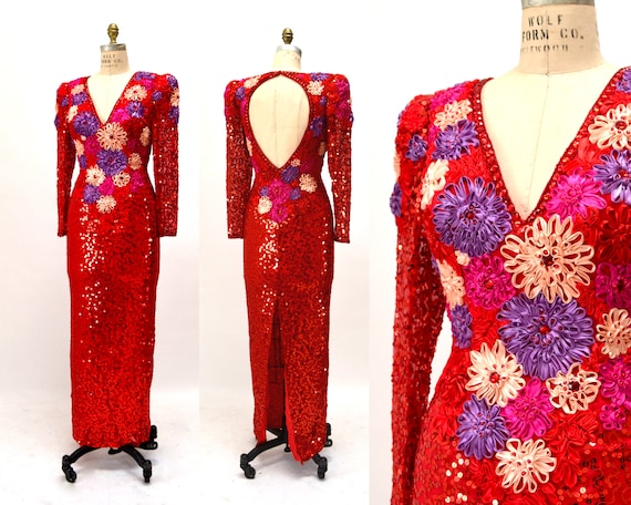 Vintage Red Beaded Formal Dress (M) main image 1