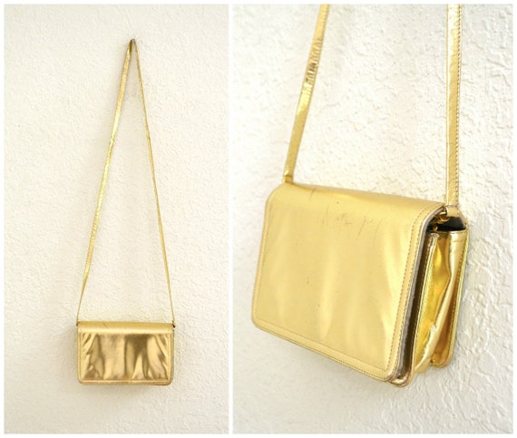 Vintage Gold Leather Clutch Purse Hand Bag// Vint… - image 3