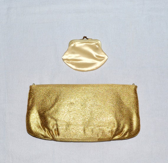 Vintage Gold metallic Clutch Purse bag Rhinestone… - image 4