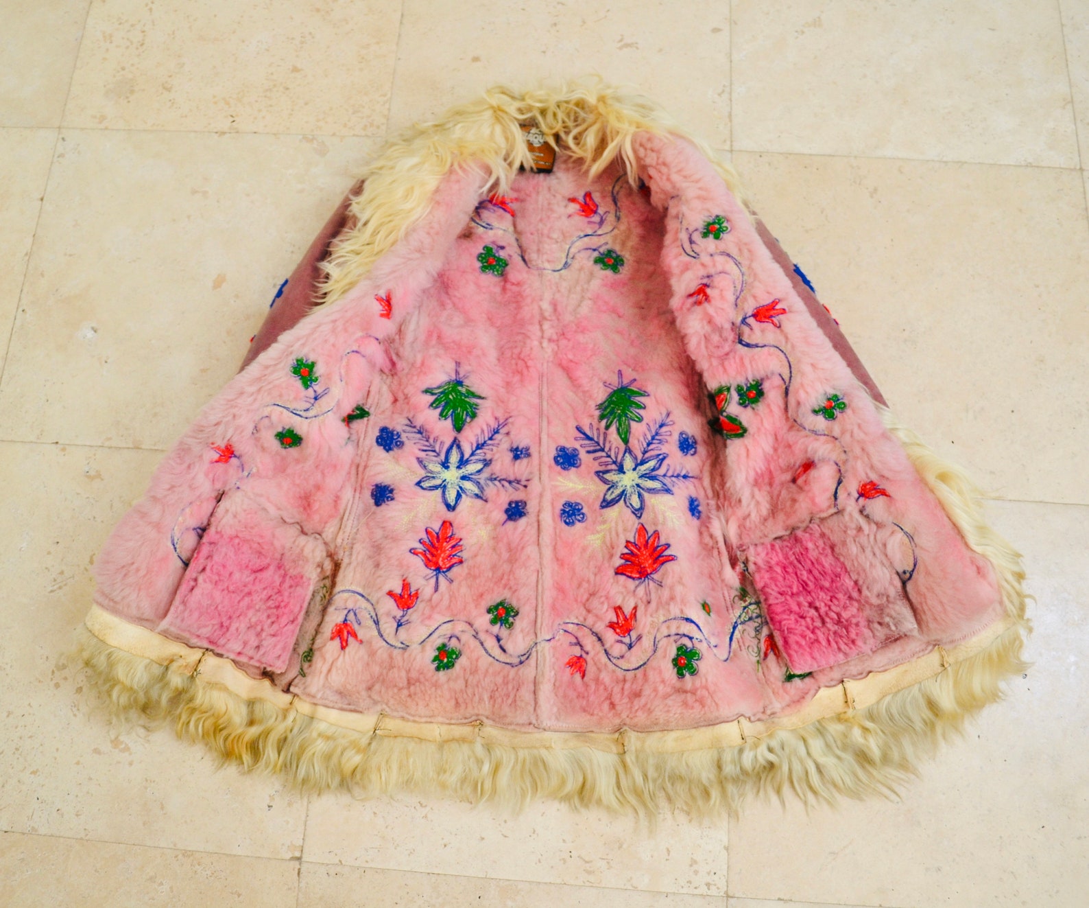 Vintage Embroidered Shearling Afghan Jacket Coat Small Etsy