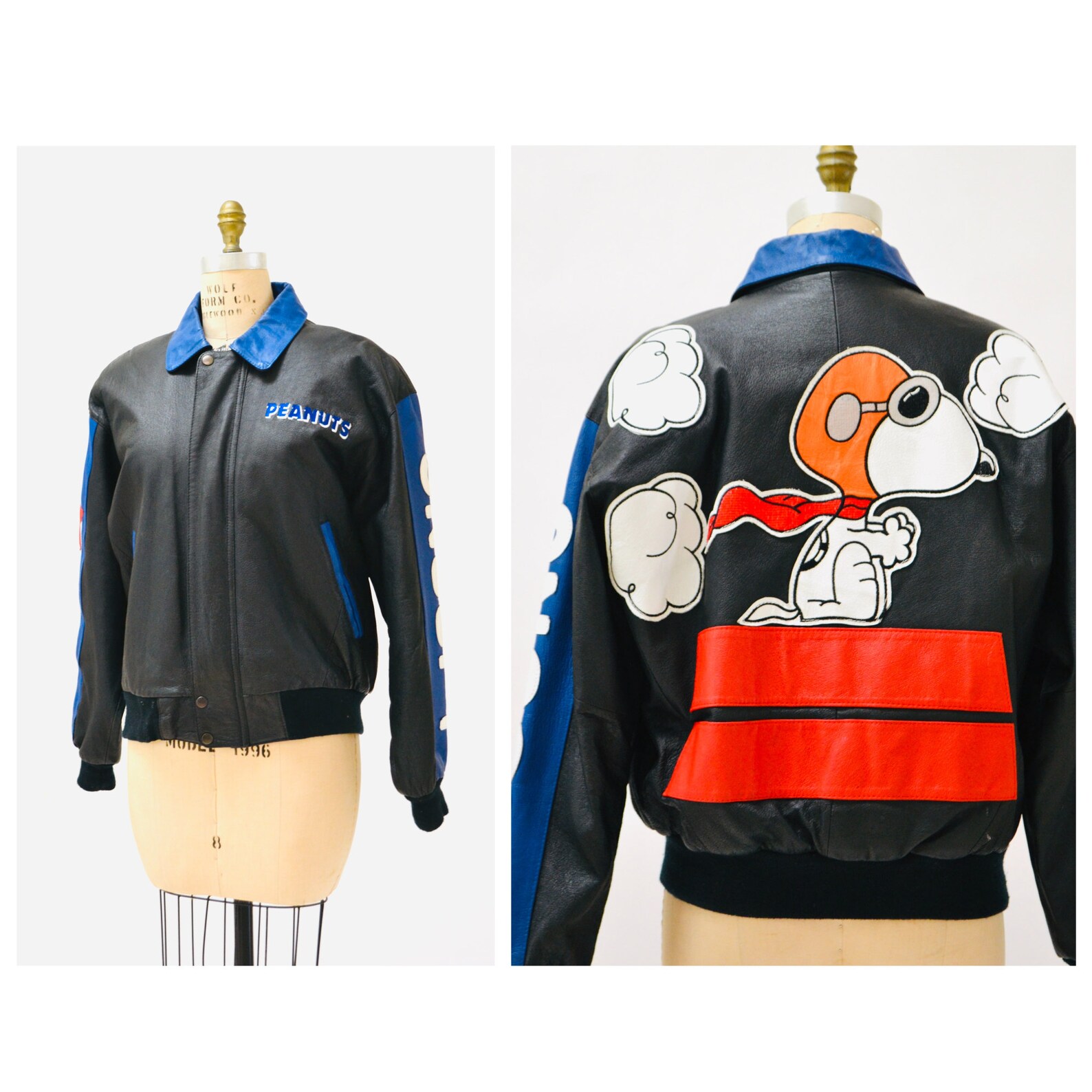 80s 90s Vintage Leather Jacket with Snoopy Dog Peanuts Charlie Etsy