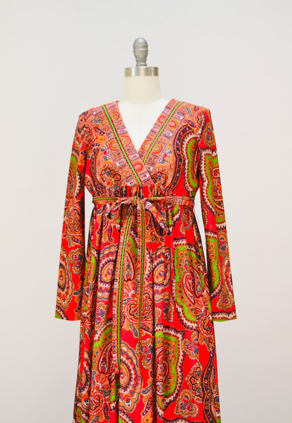 Vintage 70s Boho Dress Paisley Print Long Peasant… - image 2