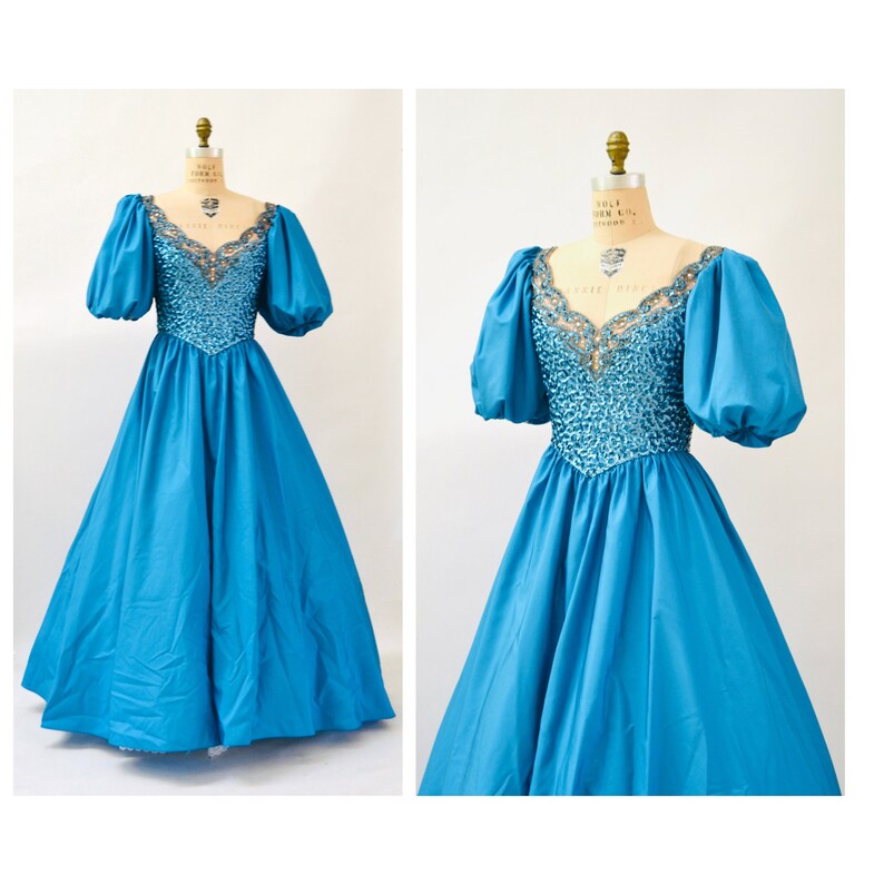 80s Prom Sequin Dress Blue Ball Gown Medium Large // Vintage - Etsy image.