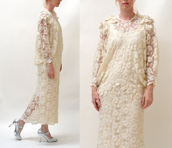 sequin lace vintage dress Vintage Ball Gown Tulle Sequin Lace Long Evening Dress Sweet 16 Dress BlingDress