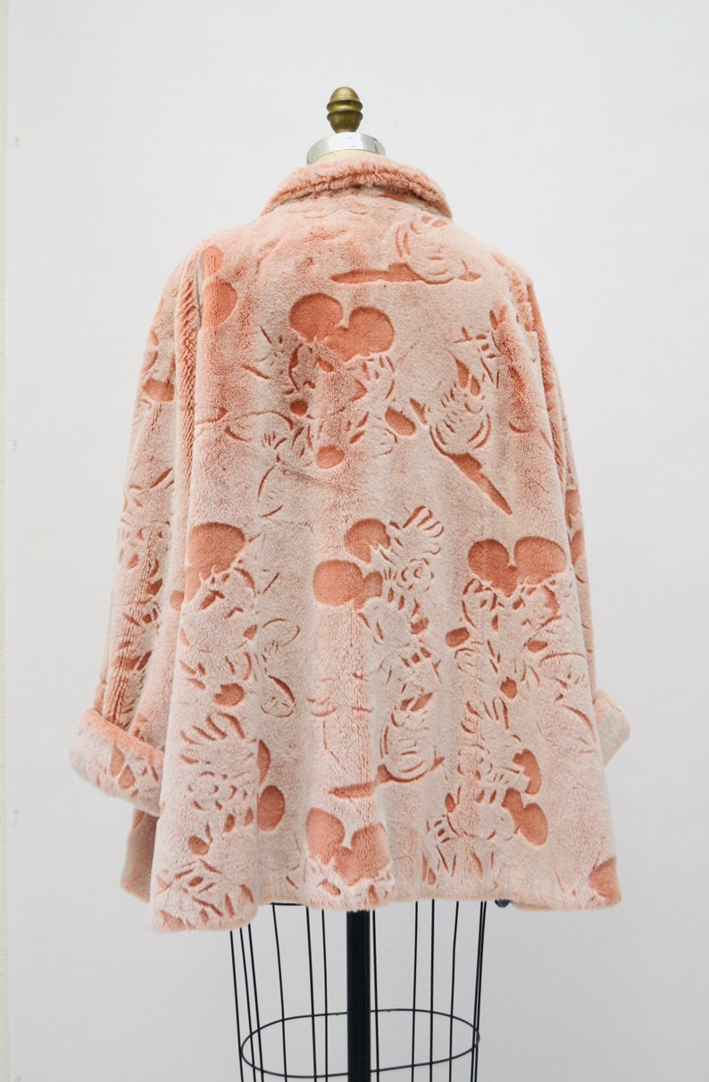 Vintage Pink Faux Fur Jacket Coat with Mickey Mouse Disney 90s Animal Print Peach Faux Fur Coat by Apparence Paris Medium Large image 8