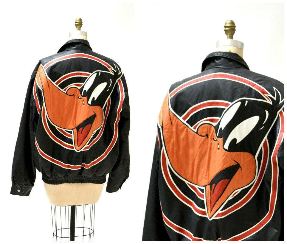 ダフィー・ダック レザージャケット Vintage 90s Looney Tunes Daffy Duck Leather Warner Bros