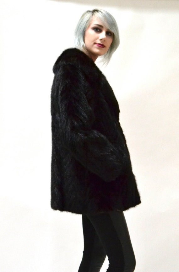 Vintage Brown Black Fur Jacket Coat Mink Medium//… - image 3
