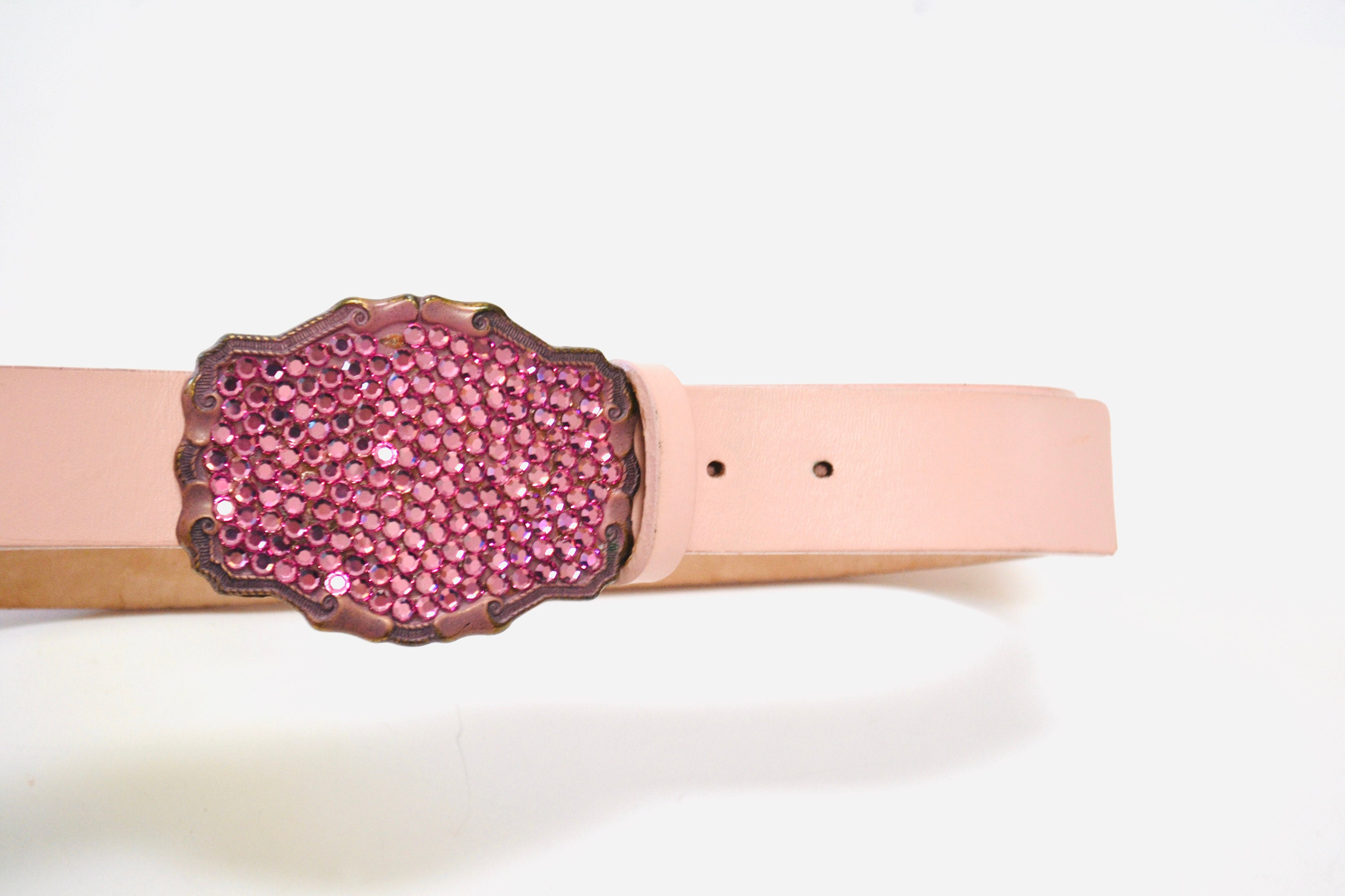 Y2K 2000s Pink Rhinestone Leather Belt Pink Crystal Belt  display picture 2