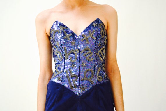 90s Sequin Leather Strapless Dress by Michael Hob… - image 4