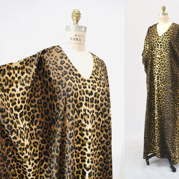 80s 90s Vintage Animal Print Dress Caftan Kaftan Beach Cover Up Large XL PLUS SIZE // Vintage Leopard Print Caftan Kaftan Dress Large xl