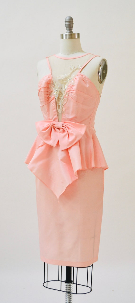 80s Prom Dress XXS XS Vintage Dress Pink White Se… - image 4